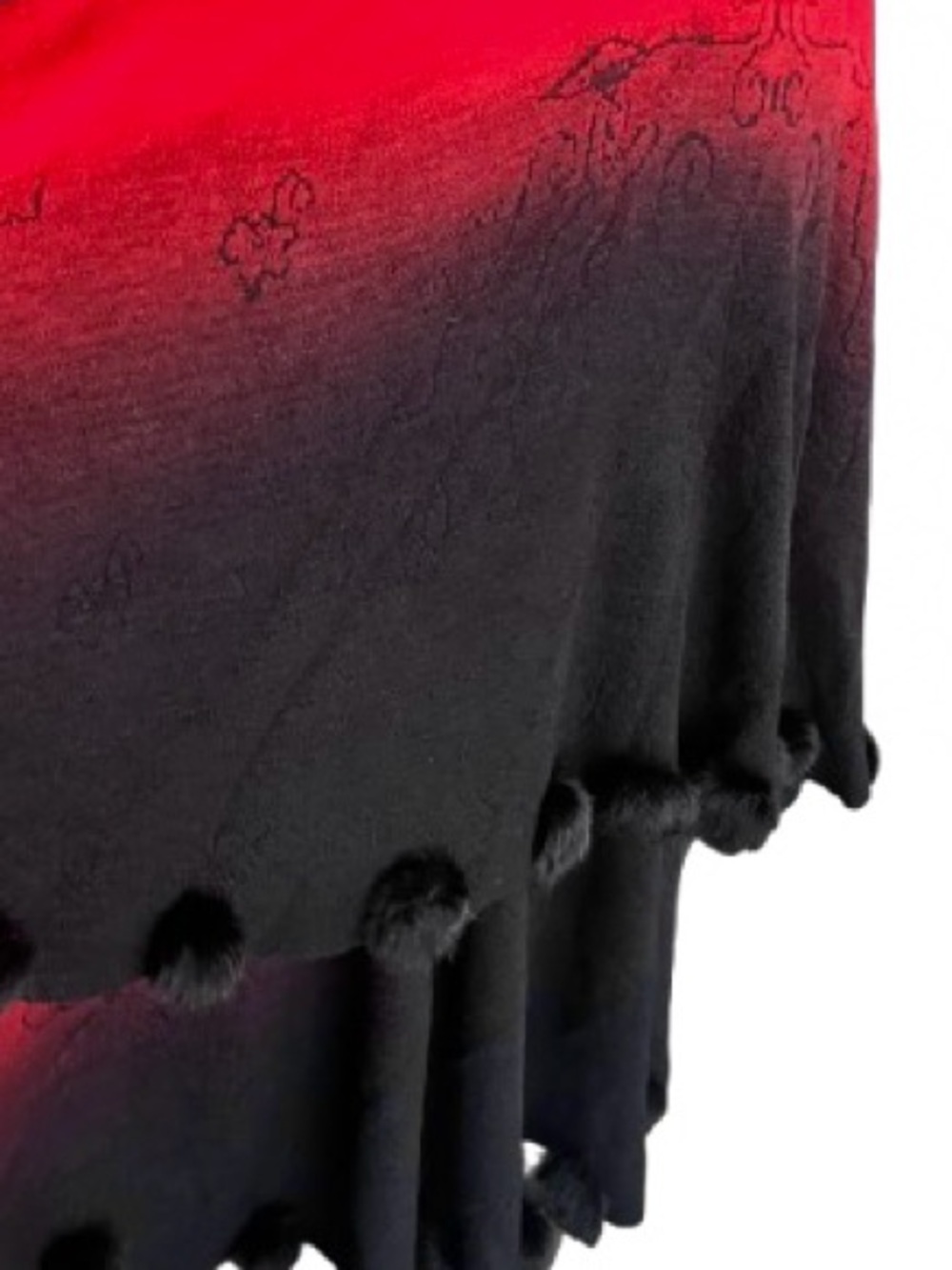 Ombre Layered circular Shawl Faux Fur Pom Pom Trim Red Black Floral Wrap Scarf - Picture 7 of 13